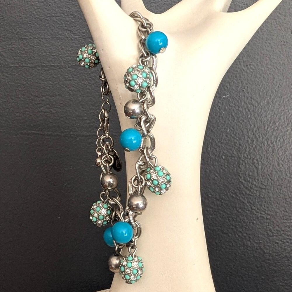 Lia Sophia silver bracelet w/ turquoise beads & sparkle sea green & silver beads